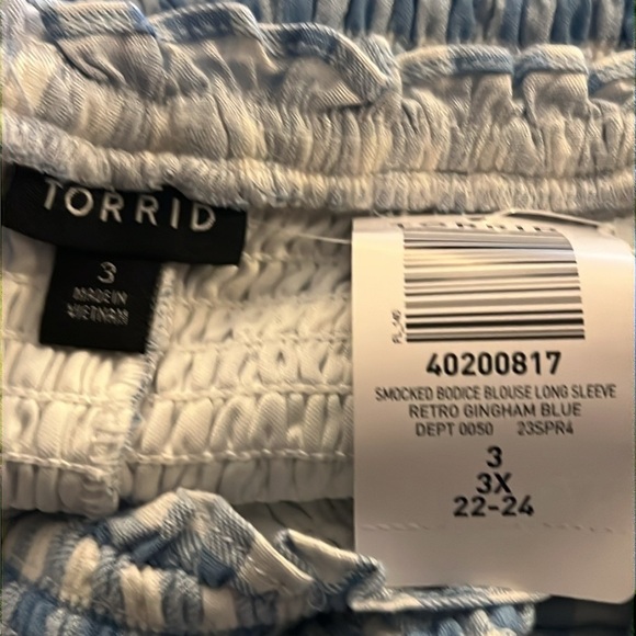 Rayon Slub Smocked Bodice Long Sleeve Crop Blouse Top Size 3X 22-24 - Picture 6 of 6